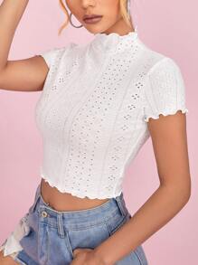 SHEIN Essnce Camiseta ribete en forma de lechuga con abertura - Blanco - Ver 5