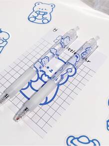 6pcs Extendable Cute Cartoon Graphic Gel Pen Black 0.5mm Ink Ballpoint Pen - Blue and White - View 3