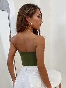 SHEIN Essnce Solid Skinny Cami Bodysuit - Army Green - View 2