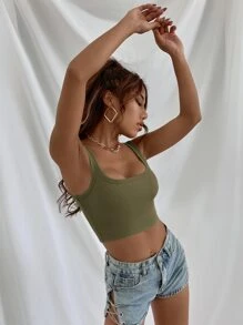 Aveloria Solid Ribbed Crop Tank Top
