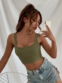 Aveloria Solid Ribbed Crop Tank Top