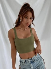 Aveloria Solid Ribbed Crop Tank Top