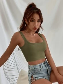 Aveloria Solid Ribbed Crop Tank Top