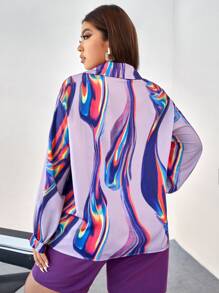 SHEIN LUNE Áo sơ mi Plus Size Nút phía trước Đồ họa Giải trí - Màu tím - Xem 2