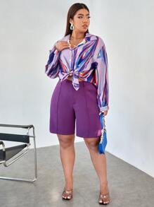 SHEIN LUNE Áo sơ mi Plus Size Nút phía trước Đồ họa Giải trí - Màu tím - Xem 4