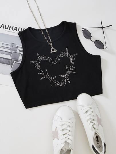 SHEIN Unity Rhinestone Heart Pattern Tank Top