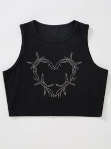 SHEIN Unity Áo hai dây Pha lê kim cương Đồ họa Giải trí - màu đen - Xem 3
