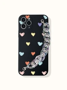 情人節心形和鏈條圖案手環手機殼，適用於iPhone 15/15 Pro/15 Plus/15 Pro Max/14/14 Plus/14 Pro/14 Pro Max/11 Pro Max/12/12 Pro/12 Pro Max/13/13 Pro/13 Pro Max/11/11 Pro和三星S24uu，S24+，S24等型號 - 黑色 - 查看 2