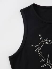 SHEIN Unity Áo hai dây Pha lê kim cương Đồ họa Giải trí - màu đen - Xem 4