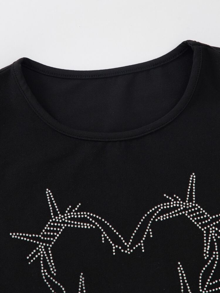 SHEIN Unity Rhinestone Heart Pattern Tank Top - Black - View 5