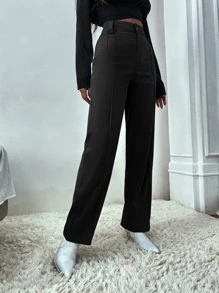 SHEIN BIZwear Cao eo Đường may Chi tiết Quần chân thẳng Trang phục làm việc - màu đen - Xem 4