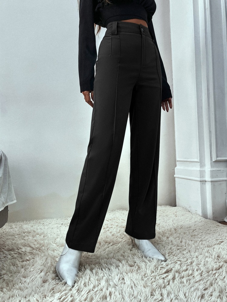 SHEIN BIZwear Cao eo Đường may Chi tiết Quần chân thẳng Trang phục làm việc - màu đen - Xem 4