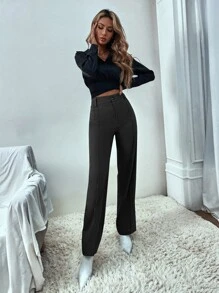 SHEIN BIZwear Cao eo Đường may Chi tiết Quần chân thẳng Trang phục làm việc - màu đen - Xem 5