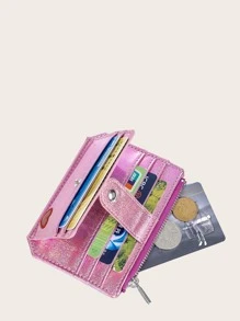 Bolso con broche de purpurina con titular de tarjeta, liviano y portátil, para tarjeta de crédito e identificación, para mujeres trabajadoras, regalo para mujeres y accesorio para vacaciones, aniversarios y cumpleaños. - Rosa - Ver 1