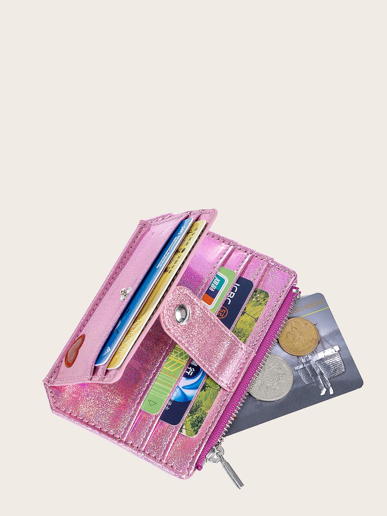 Bolso con broche de purpurina con titular de tarjeta, liviano y portátil, para tarjeta de crédito e identificación, para mujeres trabajadoras, regalo para mujeres y accesorio para vacaciones, aniversarios y cumpleaños. - Rosa - Ver 1