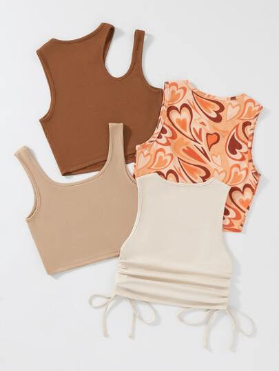 4 piezas Camisetas gráficas para mujer con Top tipo tank top con estampado de setas y corazones