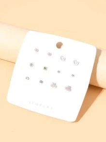 6pairs Rhinestone & Faux Pearl Decor Stud Earrings - White - View 2