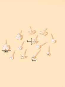 6pairs Rhinestone & Faux Pearl Decor Stud Earrings - White - View 3