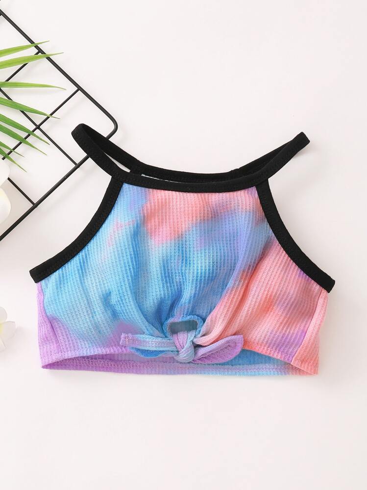 Baby Tie Dye Knot Front Cami Top & Contrast Binding Shorts - Multicolor - View 3