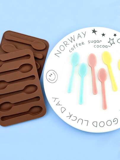 1pc 6-cavity Spoon & Key Shaped Silicone Mold For Chocolate Making