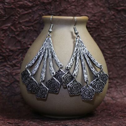 Flower Detail Geometric Drop Earrings