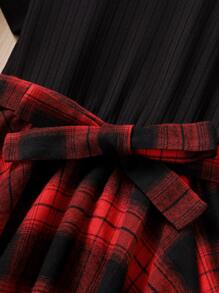 Sparklyn 女孩格紋不對稱下擺繫腰帶洋裝 - 彩色 - 查看 3