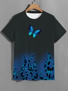 Niños Camiseta con estampado de mariposa de leopardo - Multicolor - Ver 1