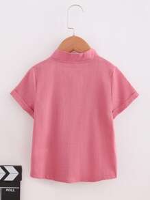 SHEIN Áo sơ mi bé trai Đắp vá Nút phía trước màu trơn Giải trí - Bụi hồng - Xem 2