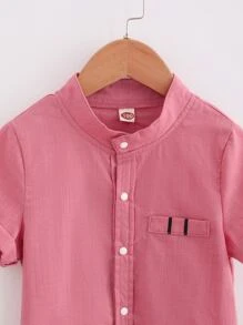SHEIN Áo sơ mi bé trai Đắp vá Nút phía trước màu trơn Giải trí - Bụi hồng - Xem 3