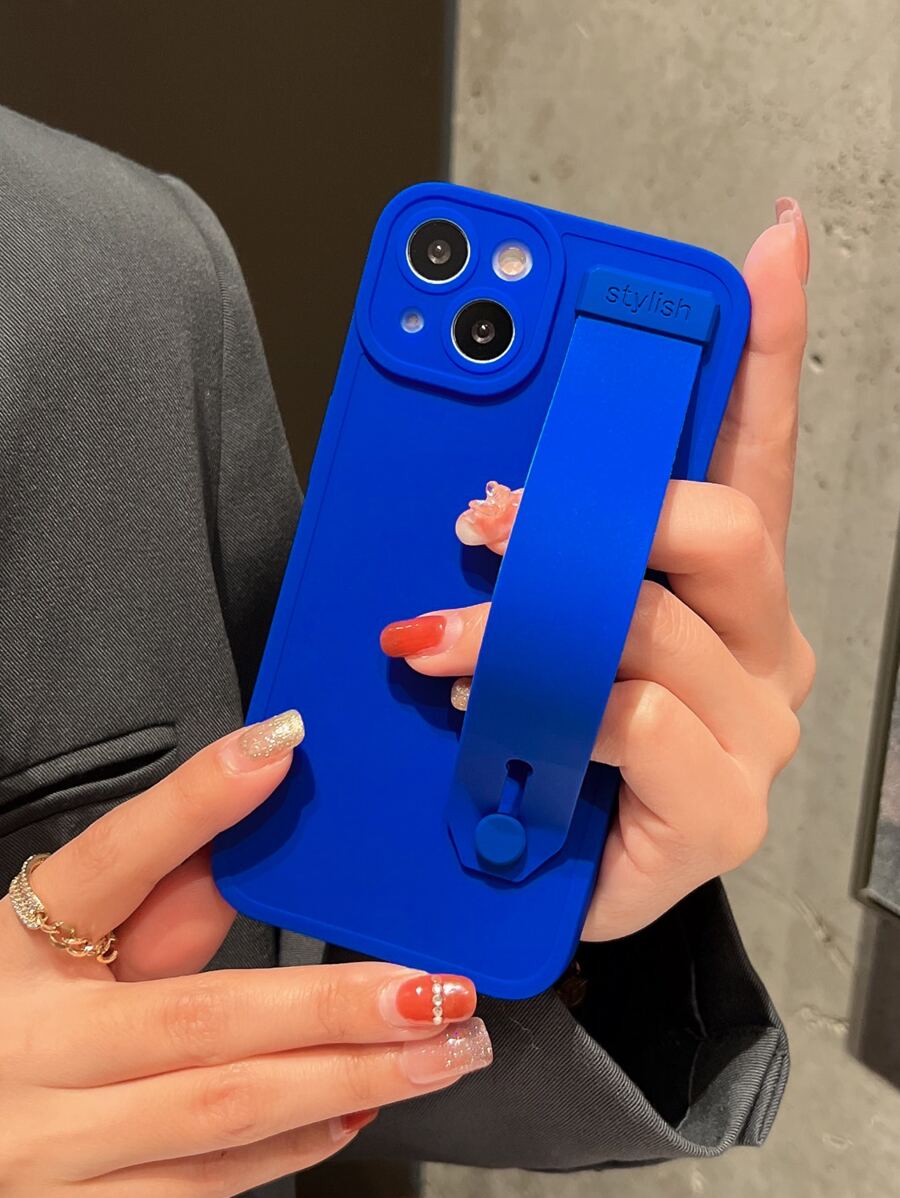 Apple Phone Case With Strap Plain Phone Case With Push Pull Hand Holder Compatible With IPhone15/15Plus/15Pro/15Promax - Royal Blue - View 1