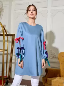 holiCHIC Bow Detail Split Sleeve Blouse - Dusty Blue - View 1