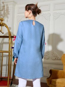 holiCHIC Bow Detail Split Sleeve Blouse - Dusty Blue - View 2
