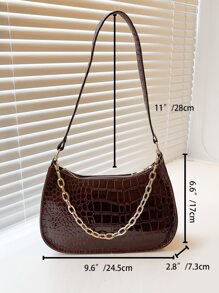 Stylish Crocodile Embossed Chain Underarm Shoulder Bag - Coffee Brown - View 6