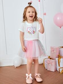 小女童獨角獸印花T恤和漸層網紗半身裙 - 彩色 - 查看 1