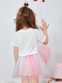 小女童獨角獸印花T恤和漸層網紗半身裙 - 彩色 - 查看 2
