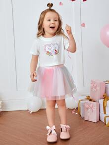 小女童獨角獸印花T恤和漸層網紗半身裙 - 彩色 - 查看 3