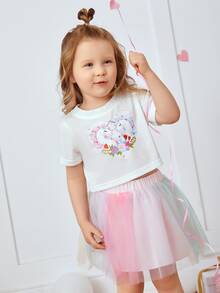 小女童獨角獸印花T恤和漸層網紗半身裙 - 彩色 - 查看 4
