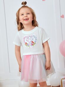 小女童獨角獸印花T恤和漸層網紗半身裙 - 彩色 - 查看 5