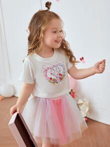 小女童獨角獸印花T恤和漸層網紗半身裙 - 彩色 - 查看 6