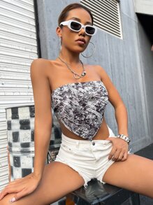 SHEIN Unity 手帕下擺後綁帶滿版印花抹胸上衣 - 彩色 - 查看 1