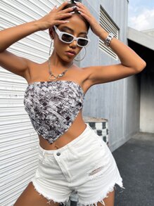 SHEIN Unity 手帕下擺後綁帶滿版印花抹胸上衣 - 彩色 - 查看 4