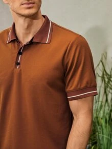 Manfinity Homme Men Single Striped Trim Polo Shirt - Brown - View 3