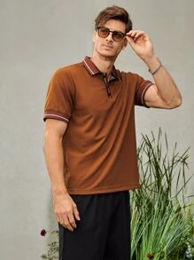 Manfinity Homme Men Single Striped Trim Polo Shirt - Brown - View 4