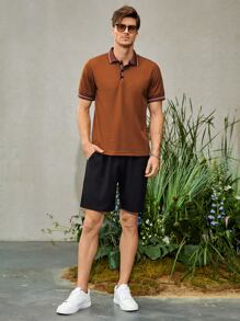 Manfinity Homme Men Single Striped Trim Polo Shirt - Brown - View 5