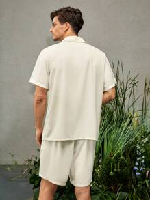 Manfinity Men Solid Button Front Shirt & Shorts - Beige - View 2