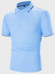 Manfinity Homme Men Contrast Trim Polo Shirt - Blue - View 1