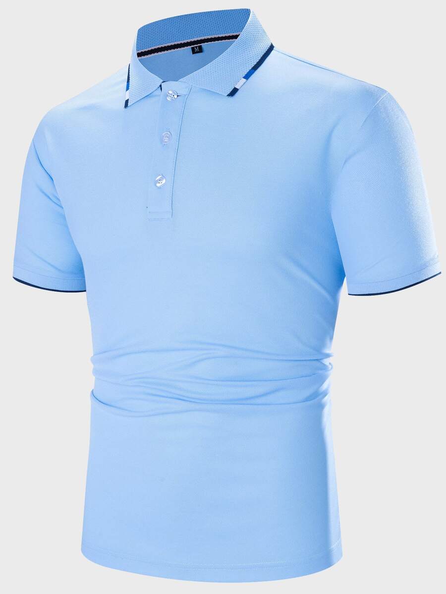 Manfinity Homme Men Contrast Trim Polo Shirt - Blue - View 1