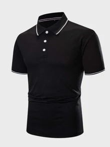 Manfinity Homme Men Contrast Trim Polo Shirt - Black - View 1