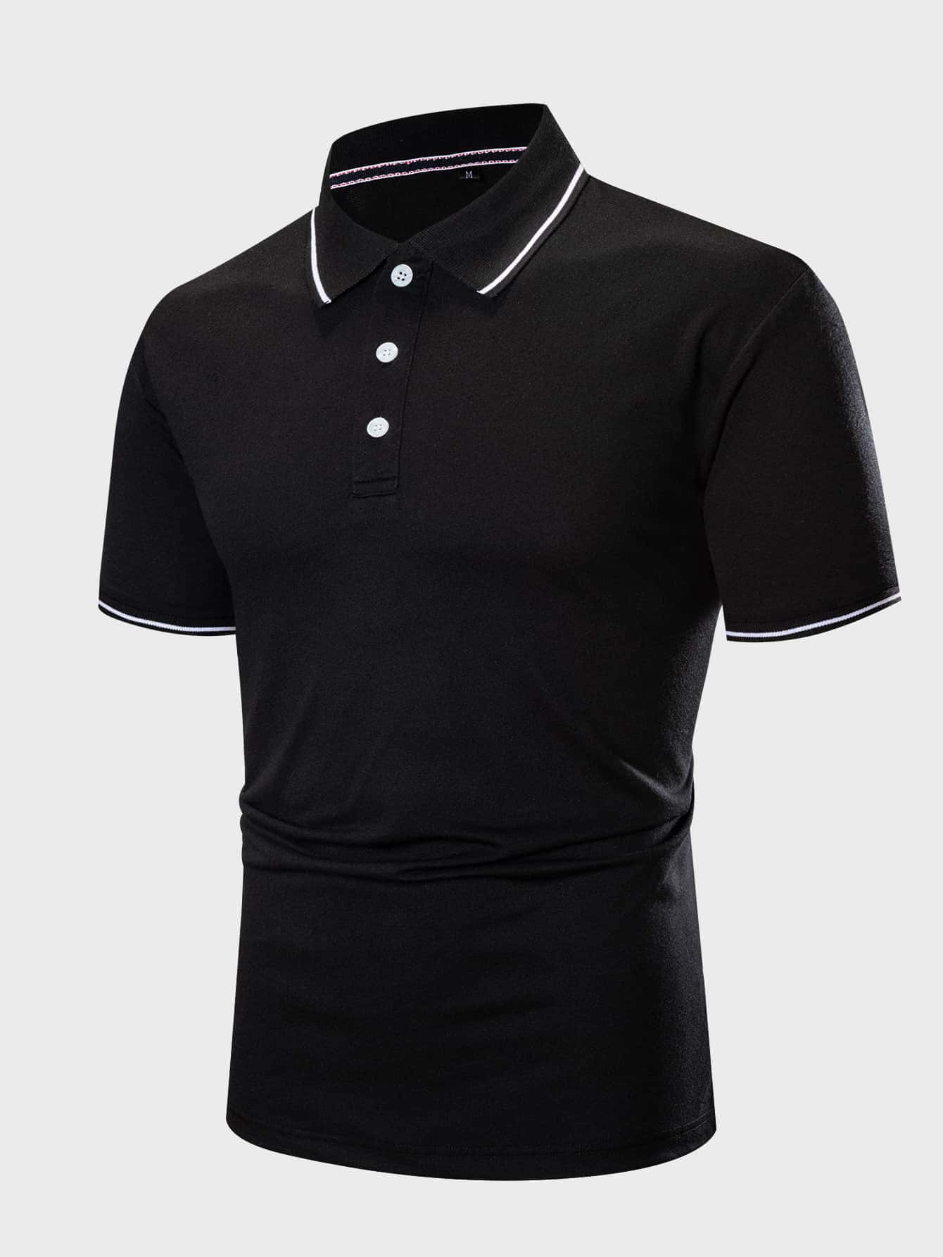 Manfinity Homme Men Contrast Trim Polo Shirt - Black - View 1