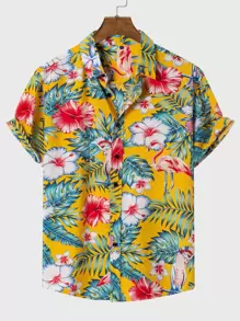 Manfinity Áo sơ mi Nam Nút phía trước Hoa Nhiệt đới Kỳ nghỉ - Nhiều màu - Xem 1